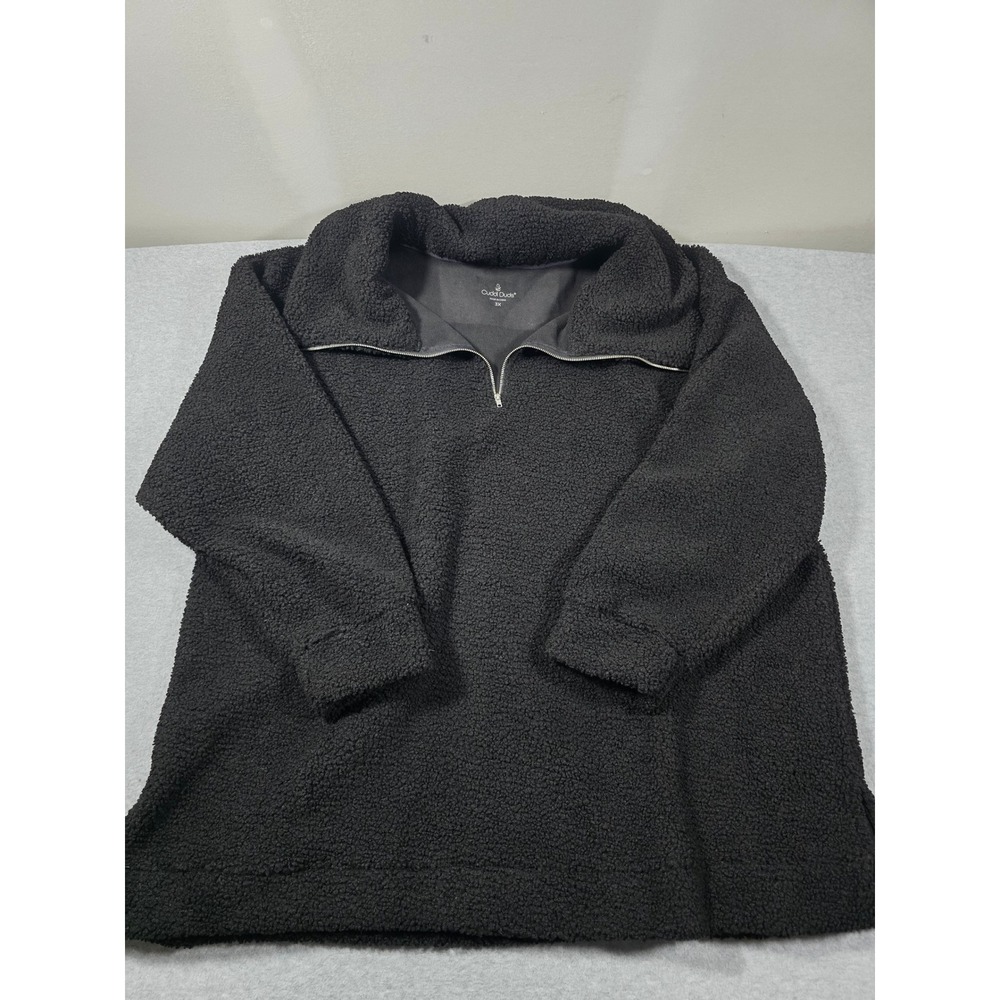 Cuddl Duds Womens 3X Black Sherpa Fleece Quarter Zip Pullover Sweatshirt Cozy